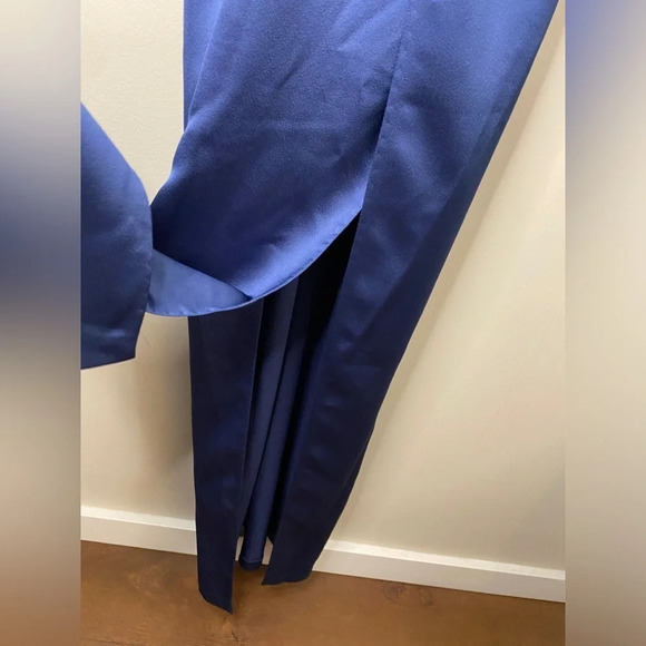 🏷️ NWT Halston Heritage Mesh Back V-Neck Satin Slip Evening Gown - Picture 6 of 13